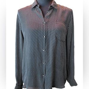 Philosophy Black & White Lightweight Semi- Sheer Button Down Blouse Size Small